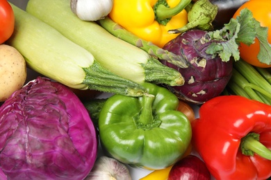 Photo of Many fresh ripe vegetables as background. Organic food