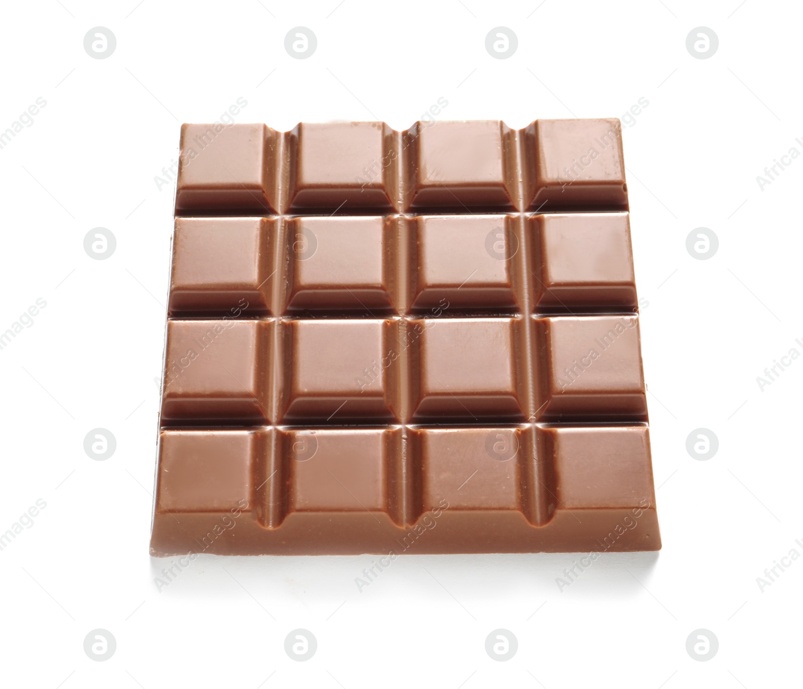 Photo of Tasty milk chocolate bar on white background