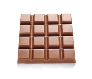 Tasty milk chocolate bar on white background