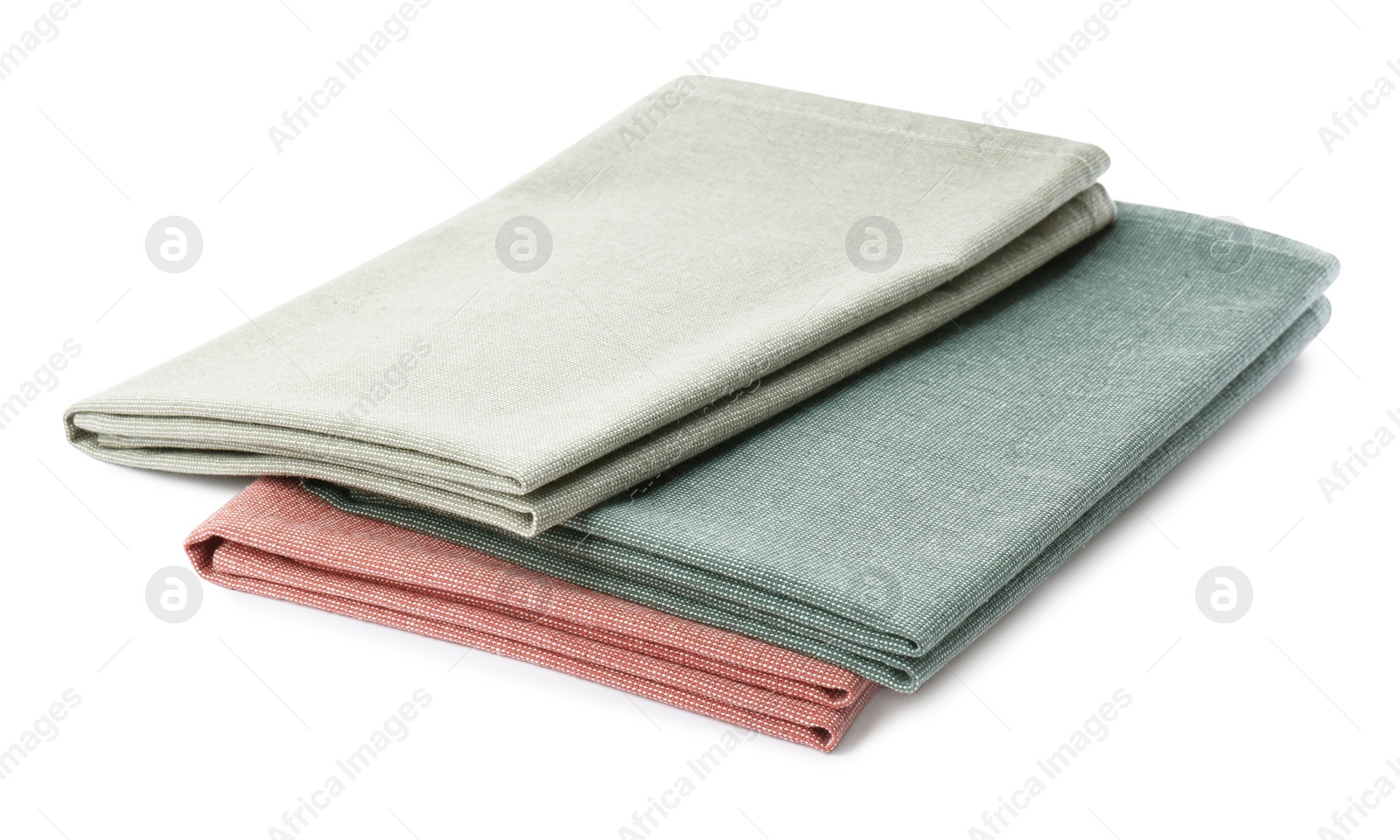 Photo of Stack of clean kitchen towels isolated on white