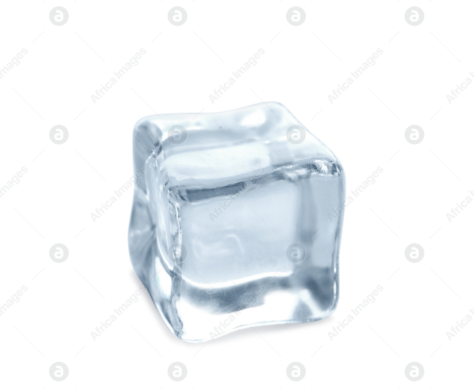 Photo of Crystal clear ice cube on white background