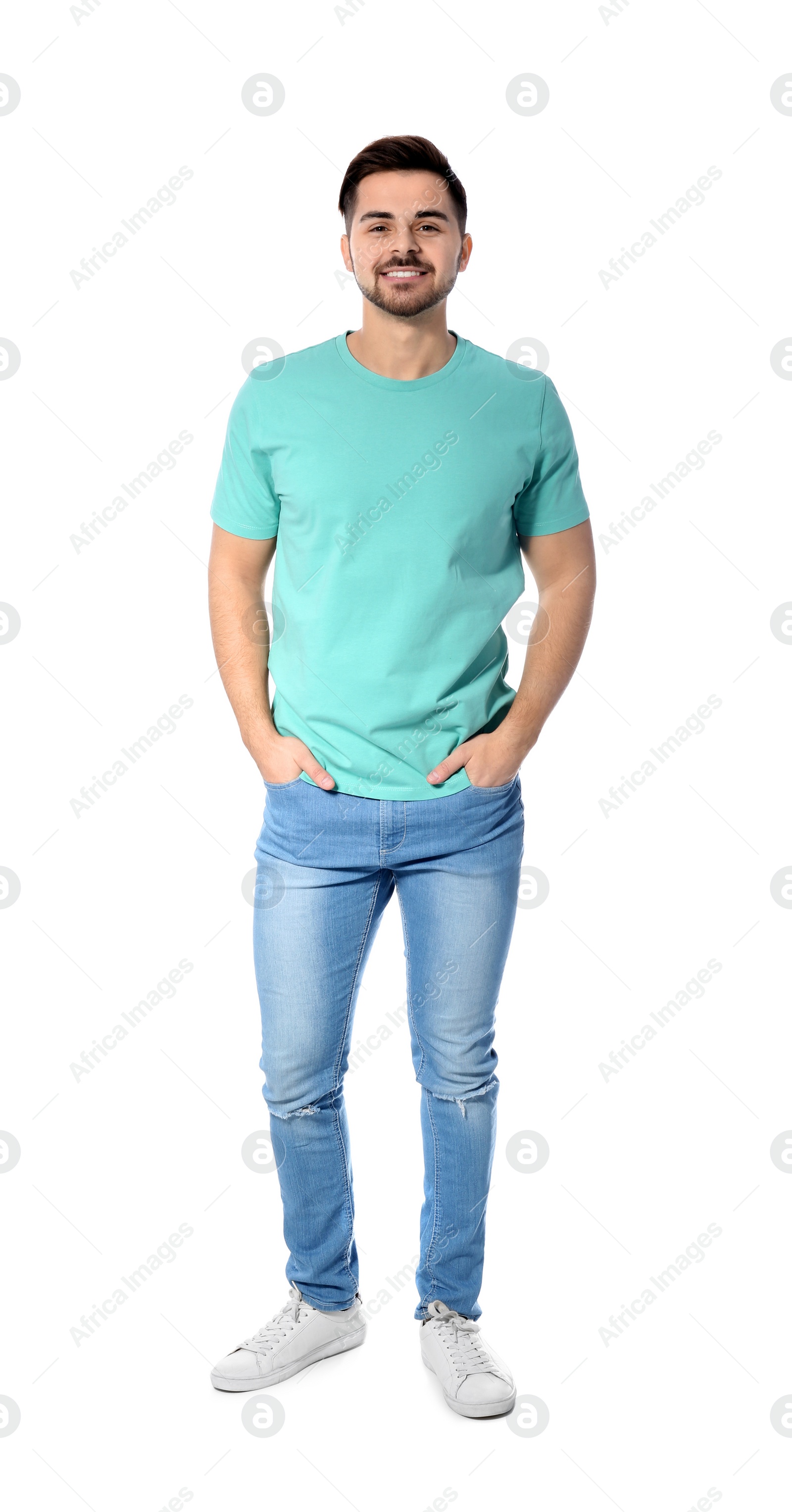 Photo of Full length portrait of handsome man posing on white background