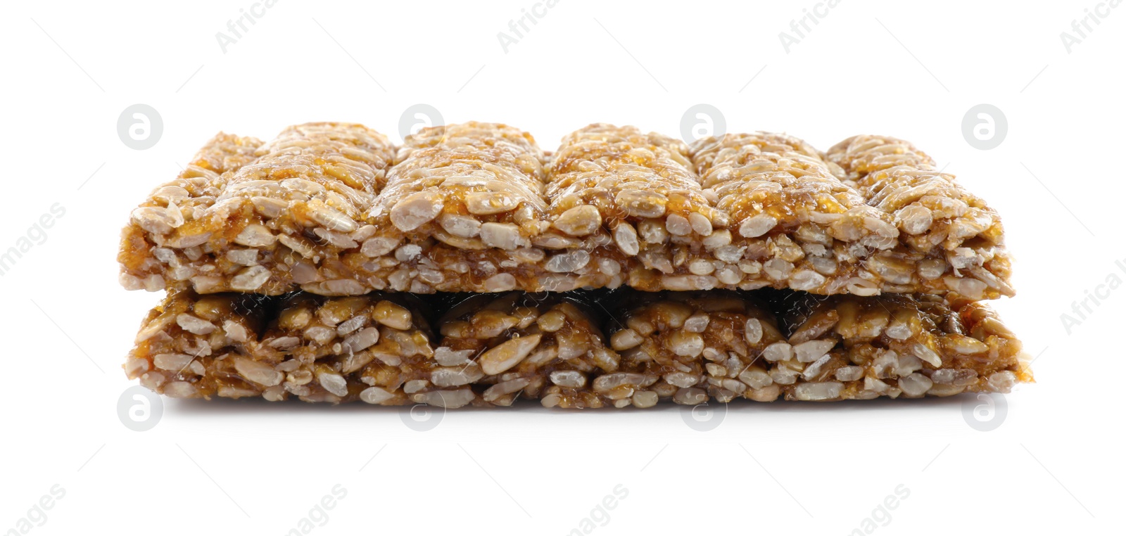 Photo of Delicious sweet kozinaki bars on white background