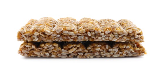 Delicious sweet kozinaki bars on white background