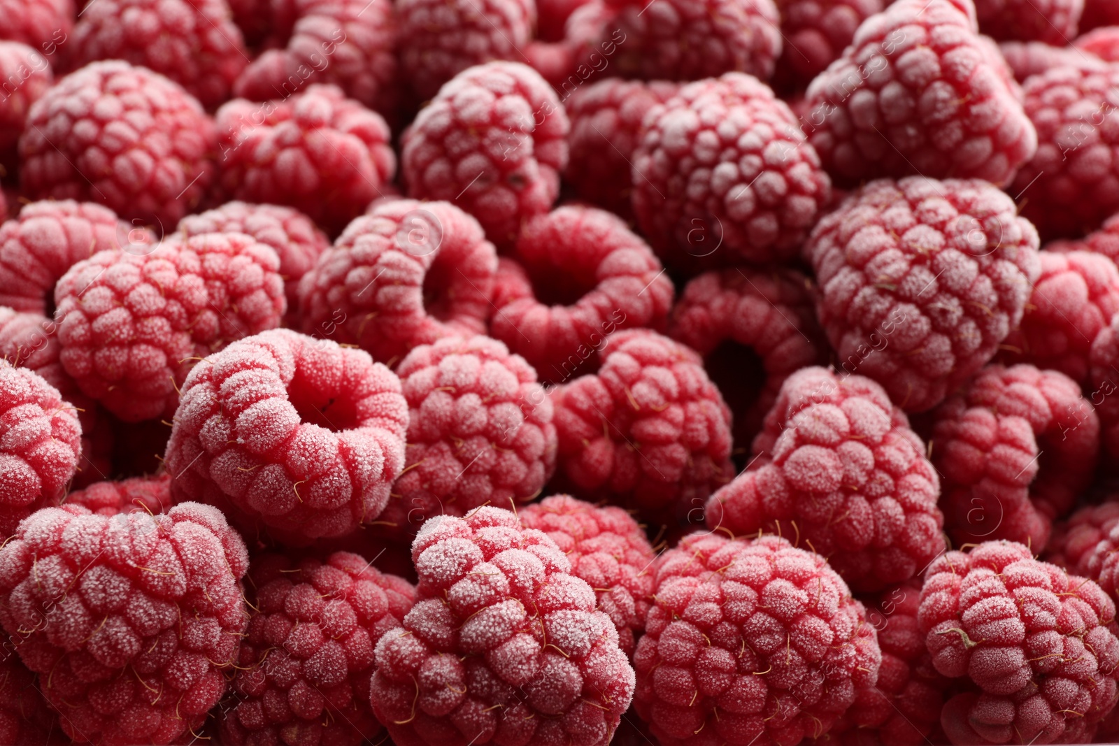 Photo of Tasty frozen raspberries as background, closeup view