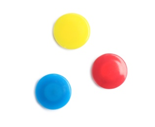 Photo of Bright magnets on white background, top view