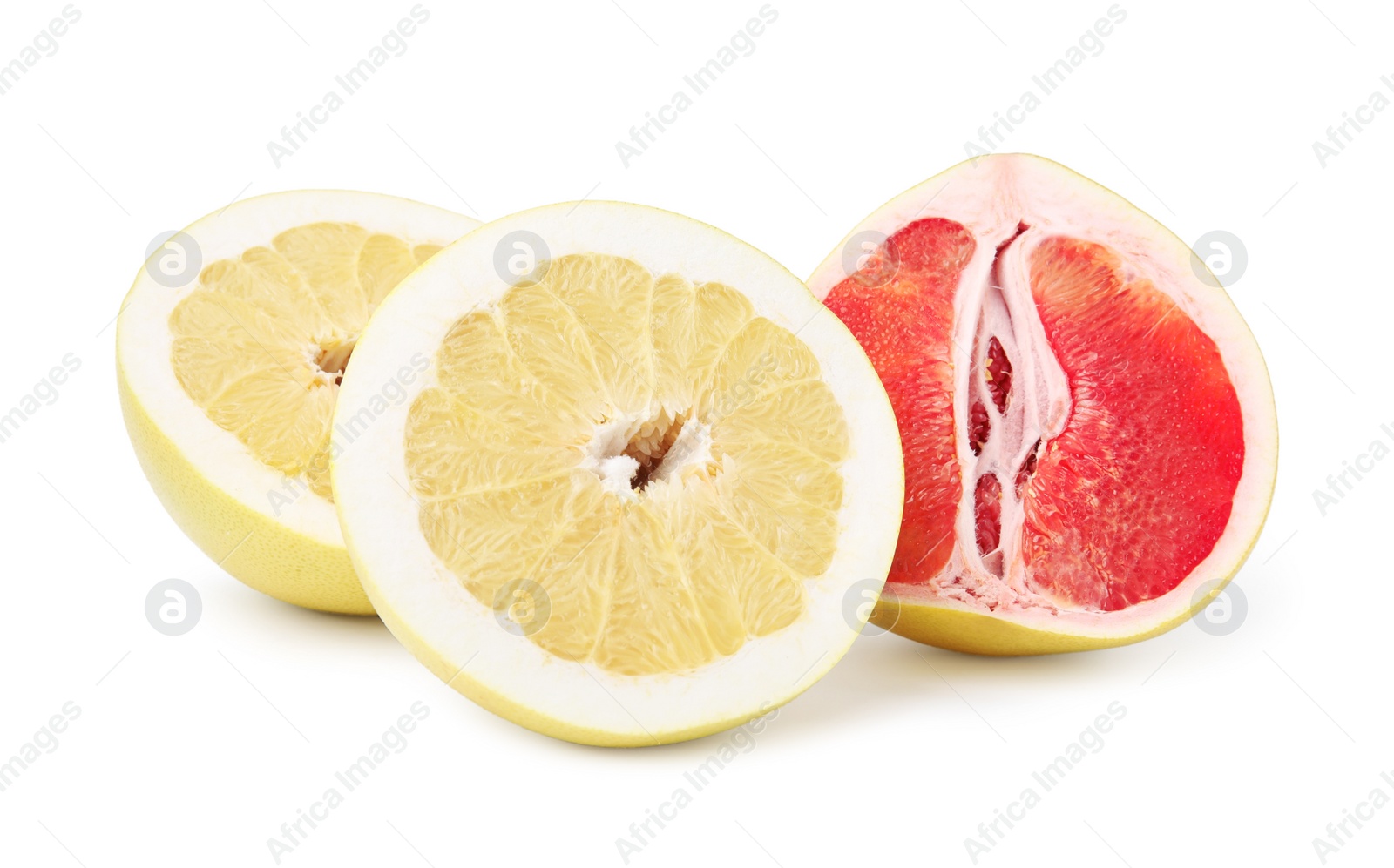 Photo of Different sorts of tasty pomelo fruits isolated on white