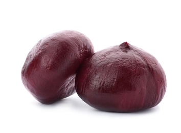 Photo of Boiled beets on white background. Taproot vegetable