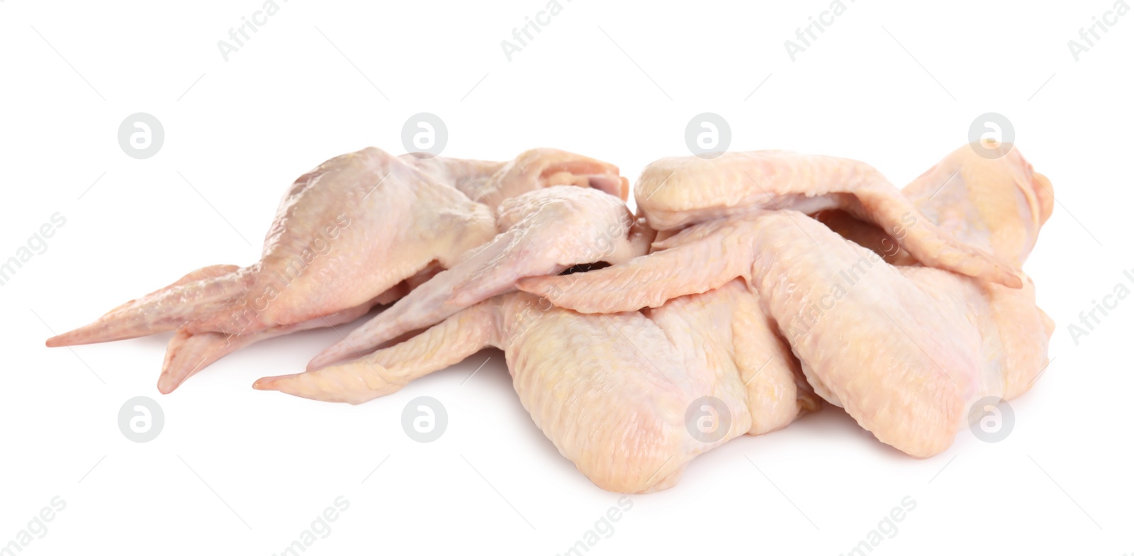 Photo of Raw chicken wings on white background. Fresh meat