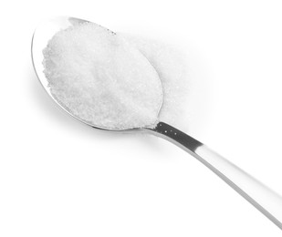 Spoon with granulated sugar isolated on white