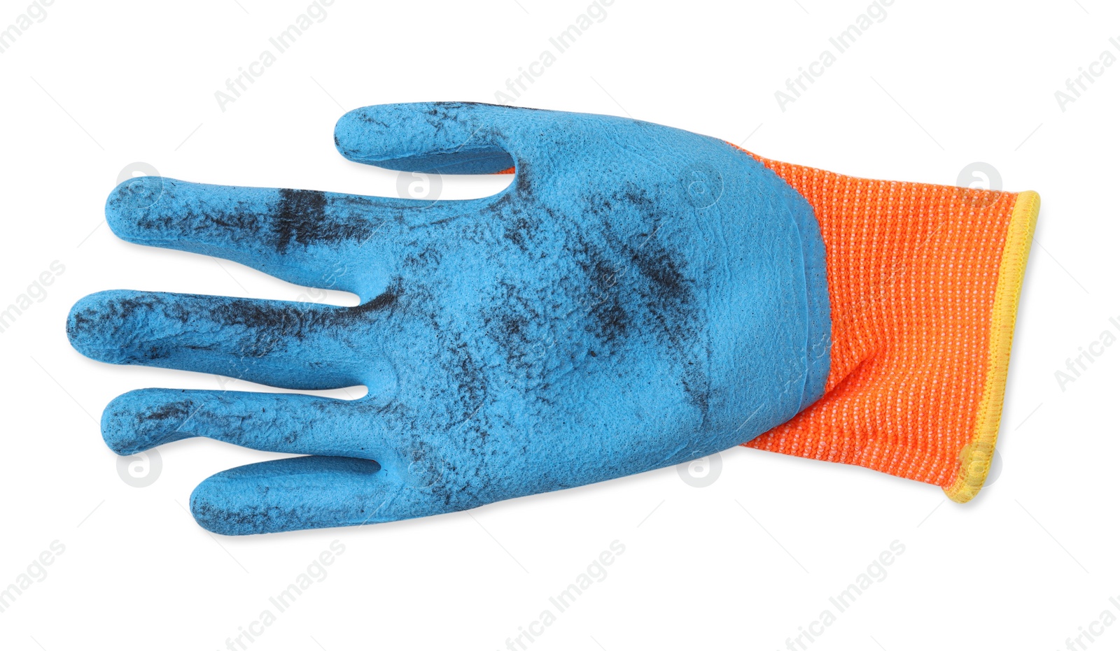 Photo of One color gardening glove isolated on white, top view