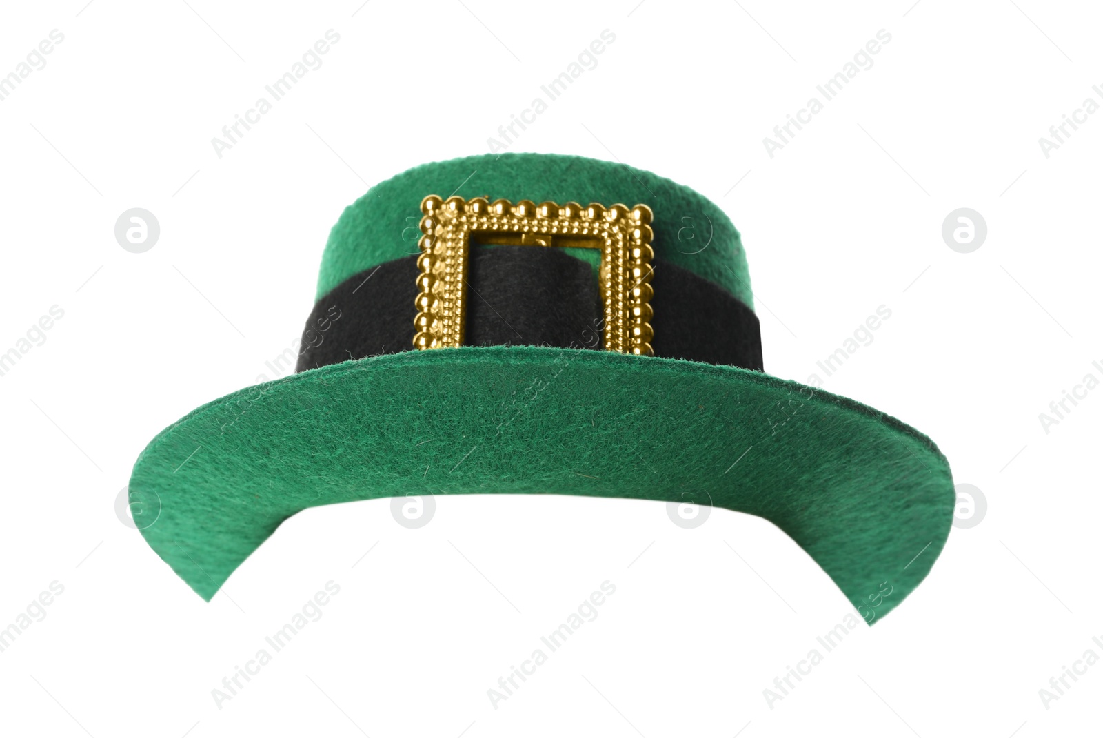 Photo of Green leprechaun hat isolated on white. Saint Patrick's Day accessory