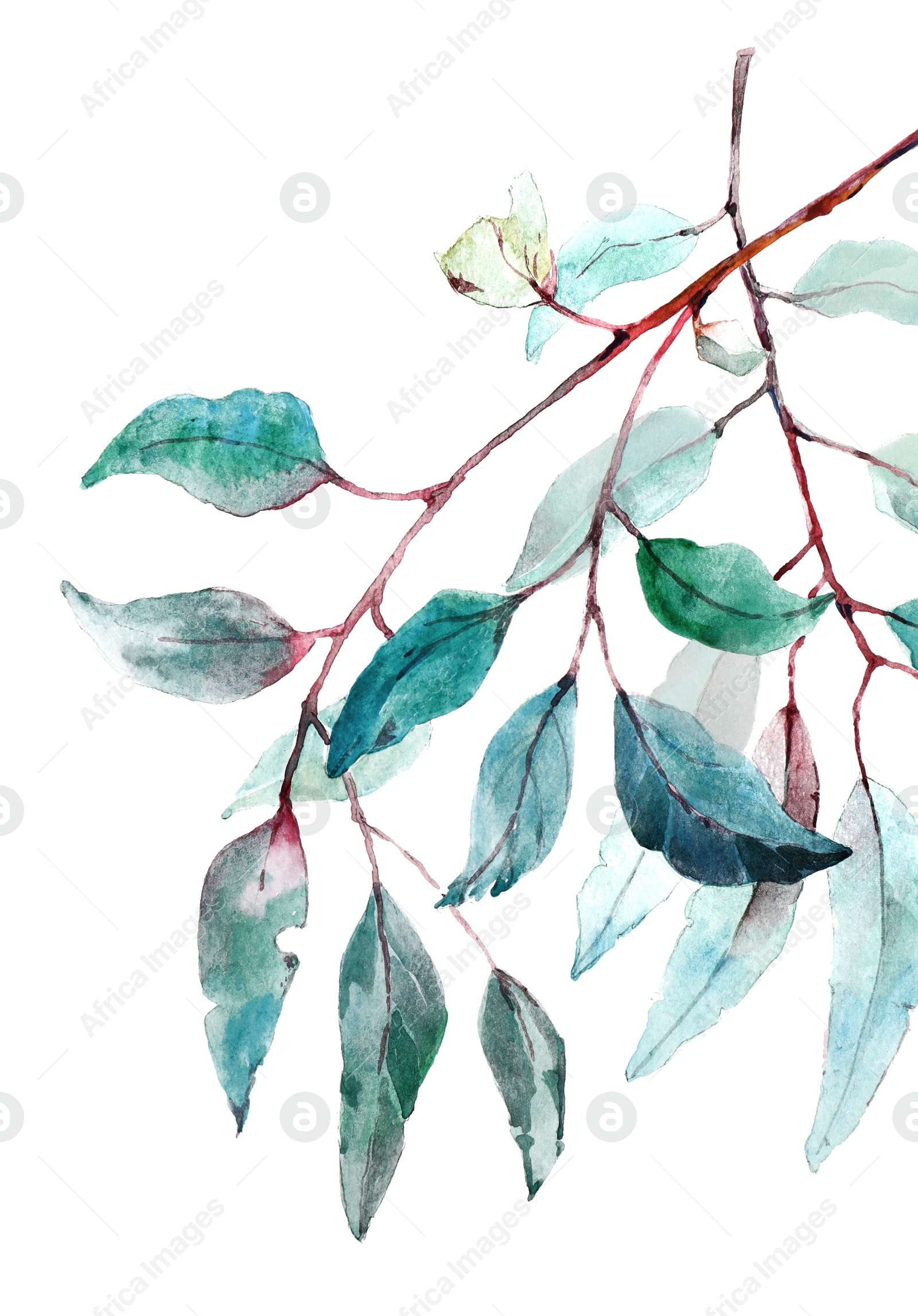 Photo of Beautiful watercolor tropical leaves painted on white paper, top view