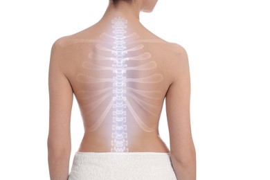 Image of Woman with healthy spine on white background, back view