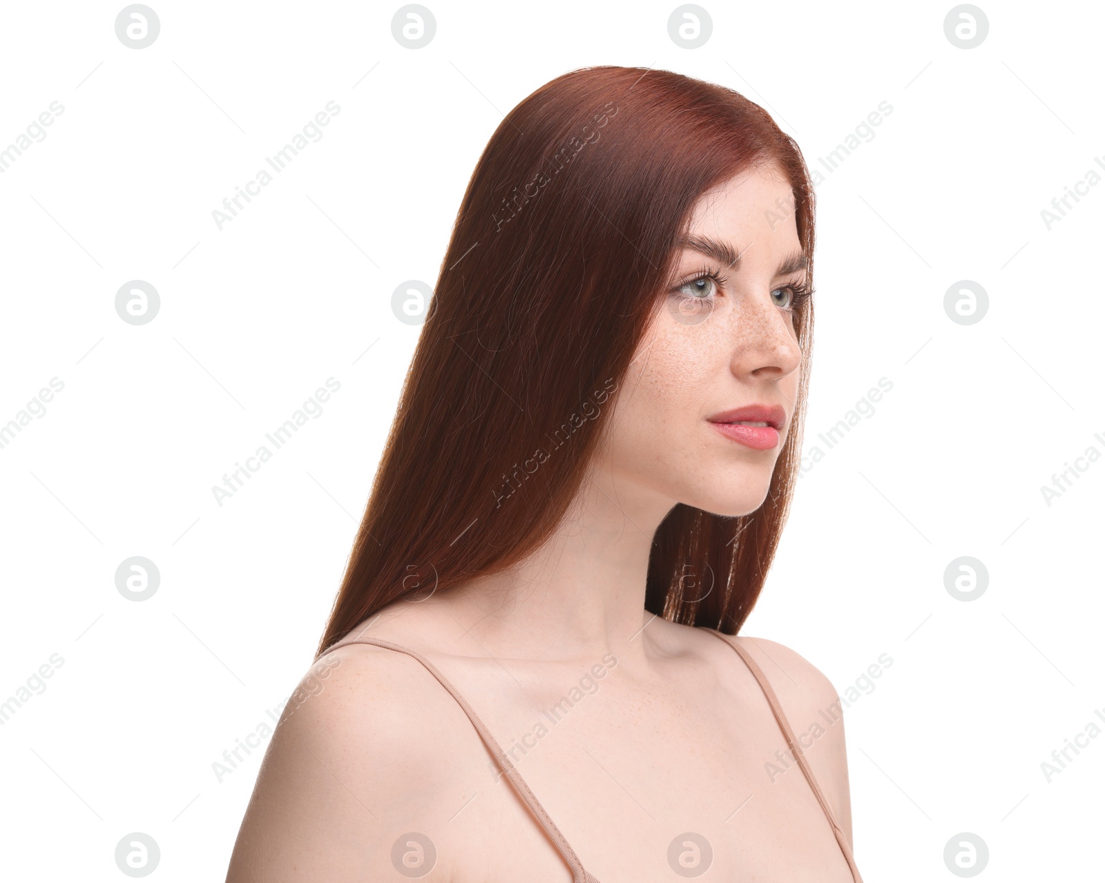 Photo of Portrait of beautiful woman on white background