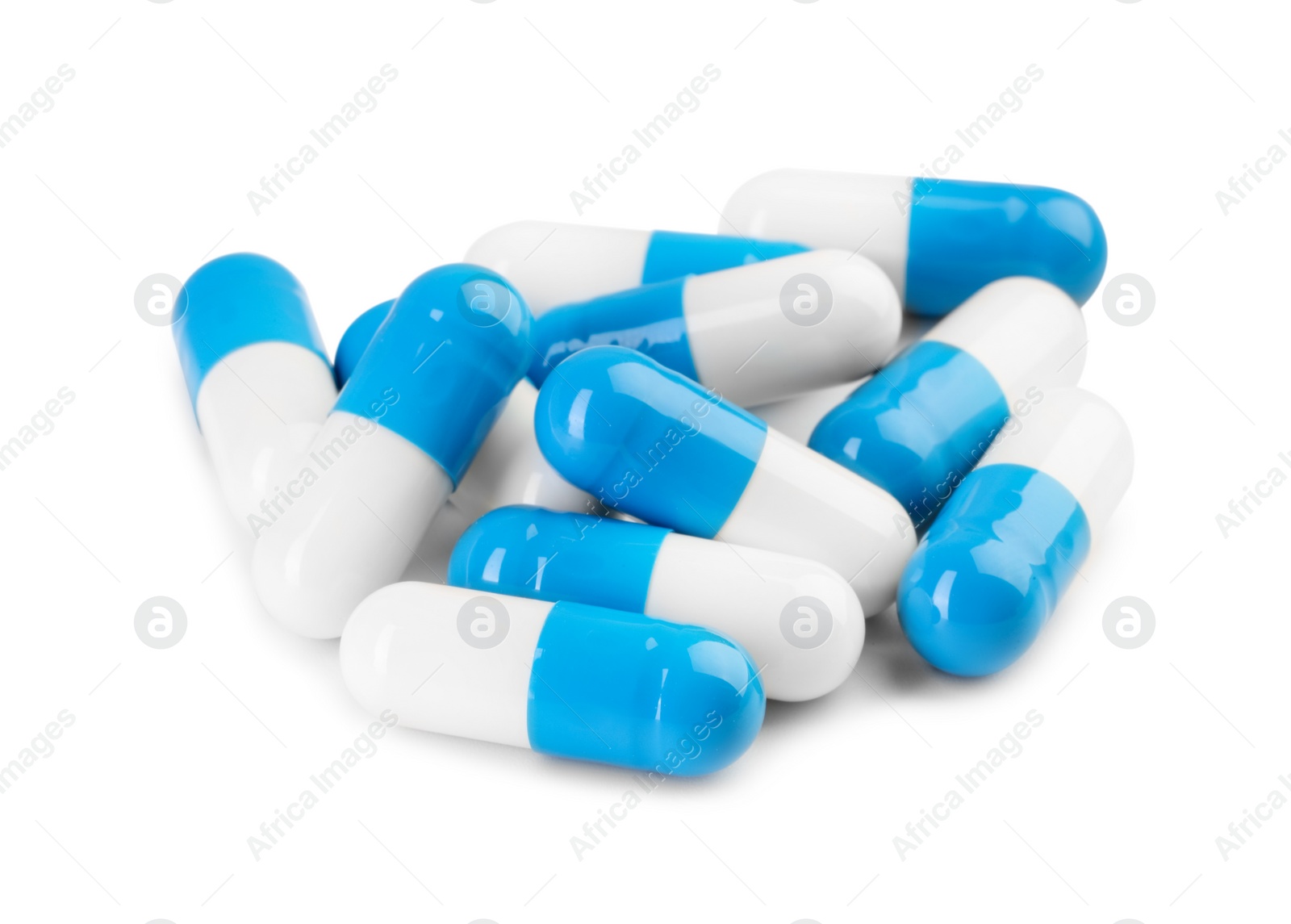 Photo of Pile of antibiotic pills isolated on white