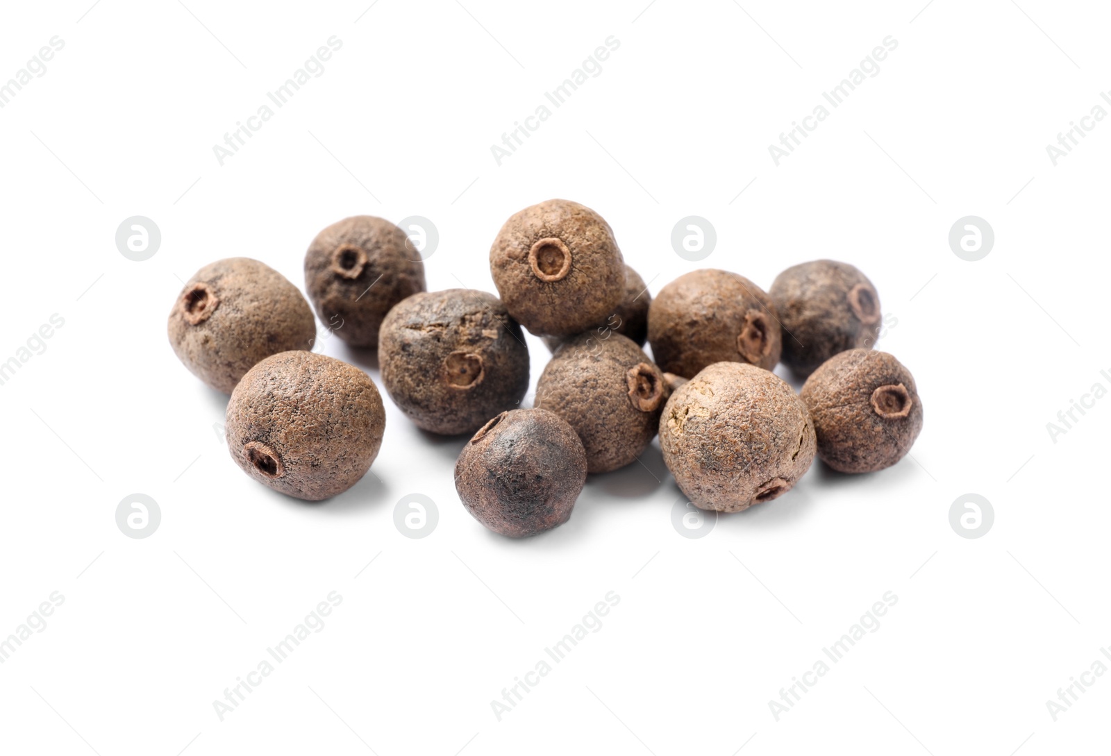 Photo of Dry allspice berries (Jamaica pepper) isolated on white