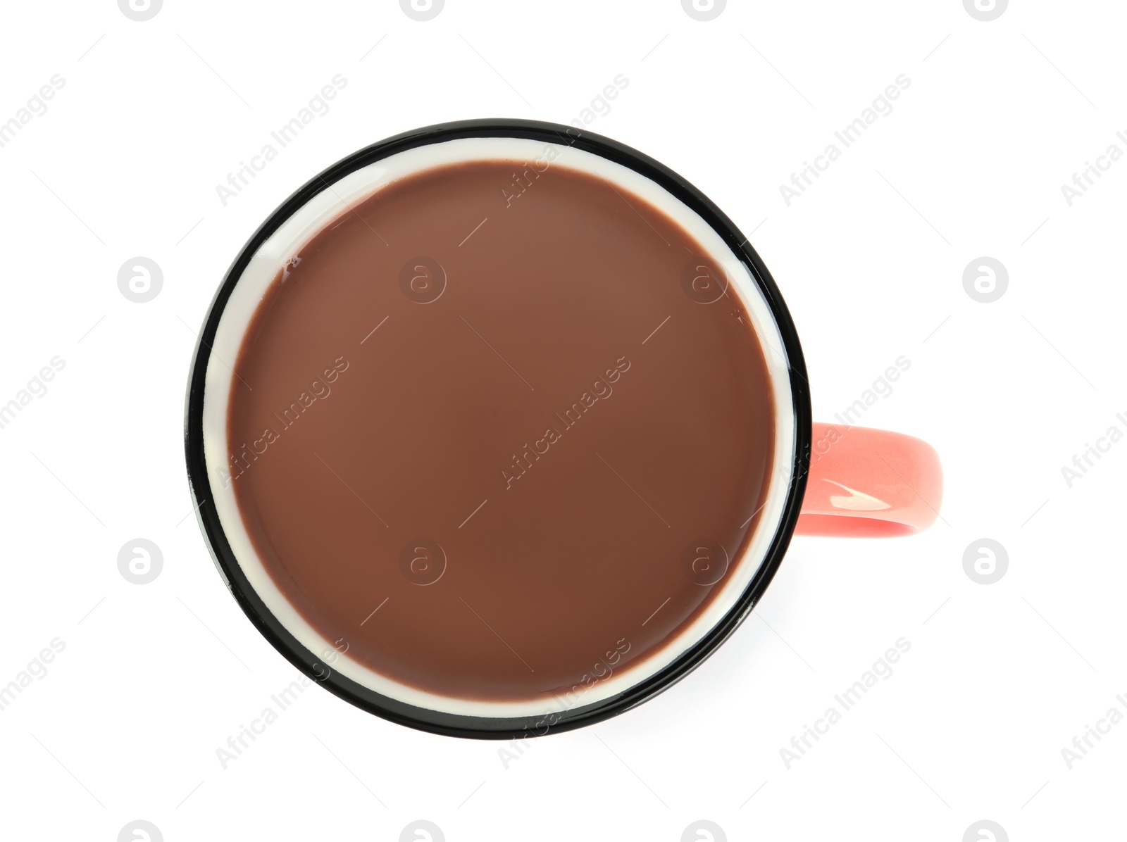 Photo of Cup of delicious hot chocolate isolated on white, top view