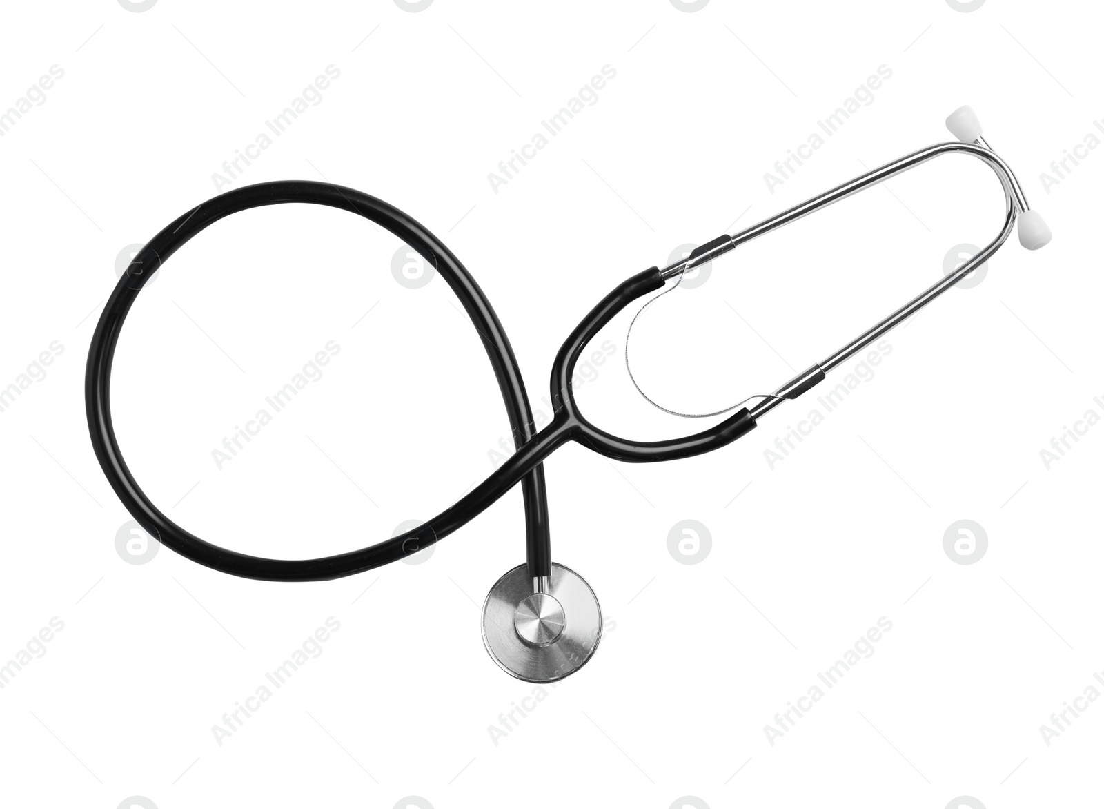 Photo of Stethoscope isolated on white, top view. Medical tool