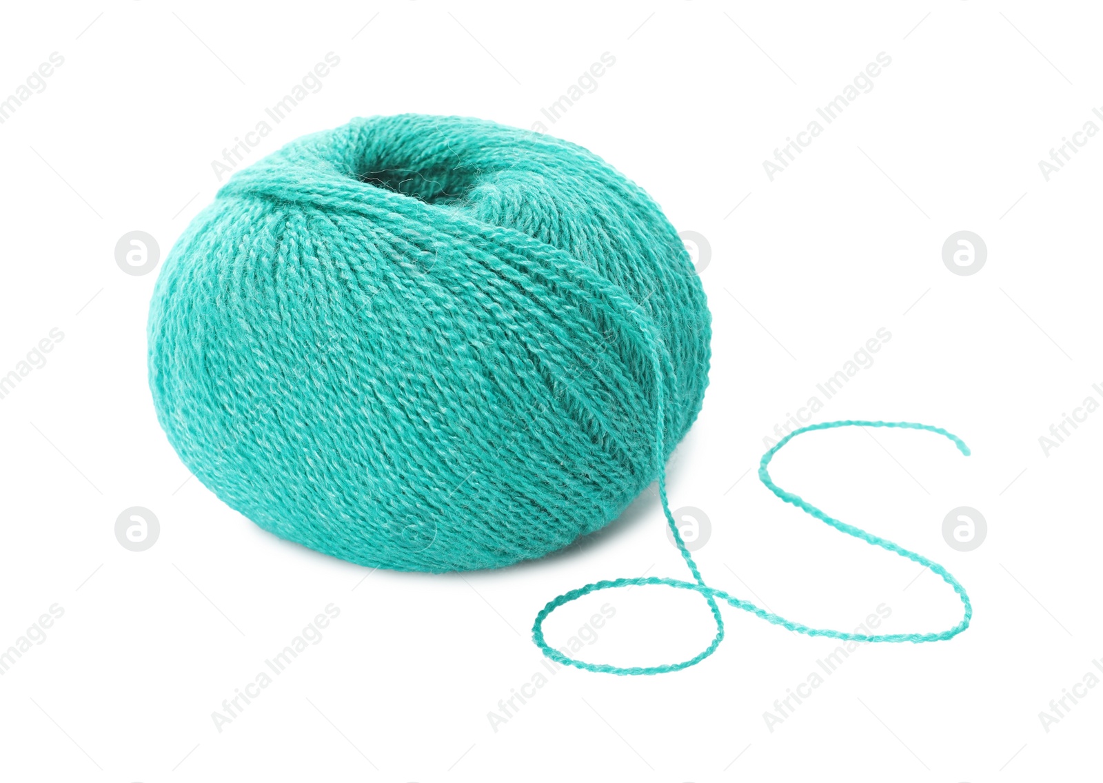 Photo of Soft turquoise woolen yarn isolated on white
