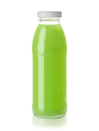 Photo of Bottle with fresh juice on white background