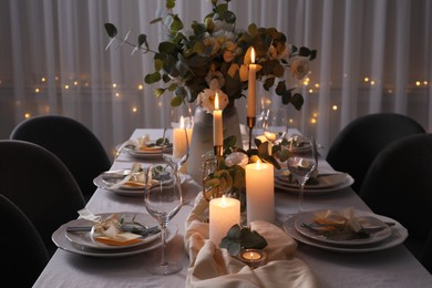 Festive table setting with beautiful decor indoors