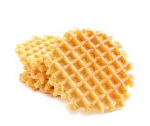 Photo of Delicious waffles for breakfast on white background