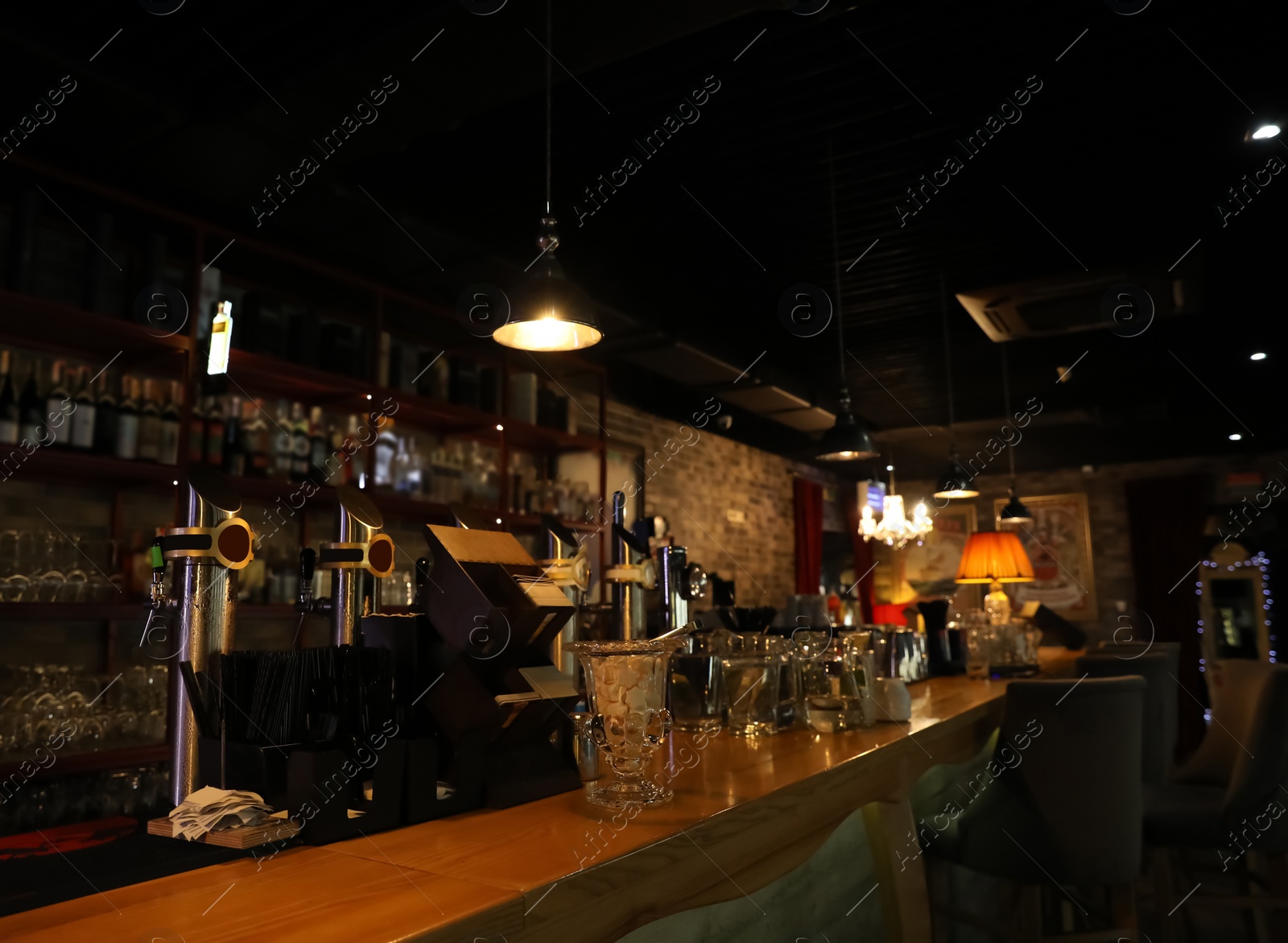 Photo of View of bar counter in modern cafe