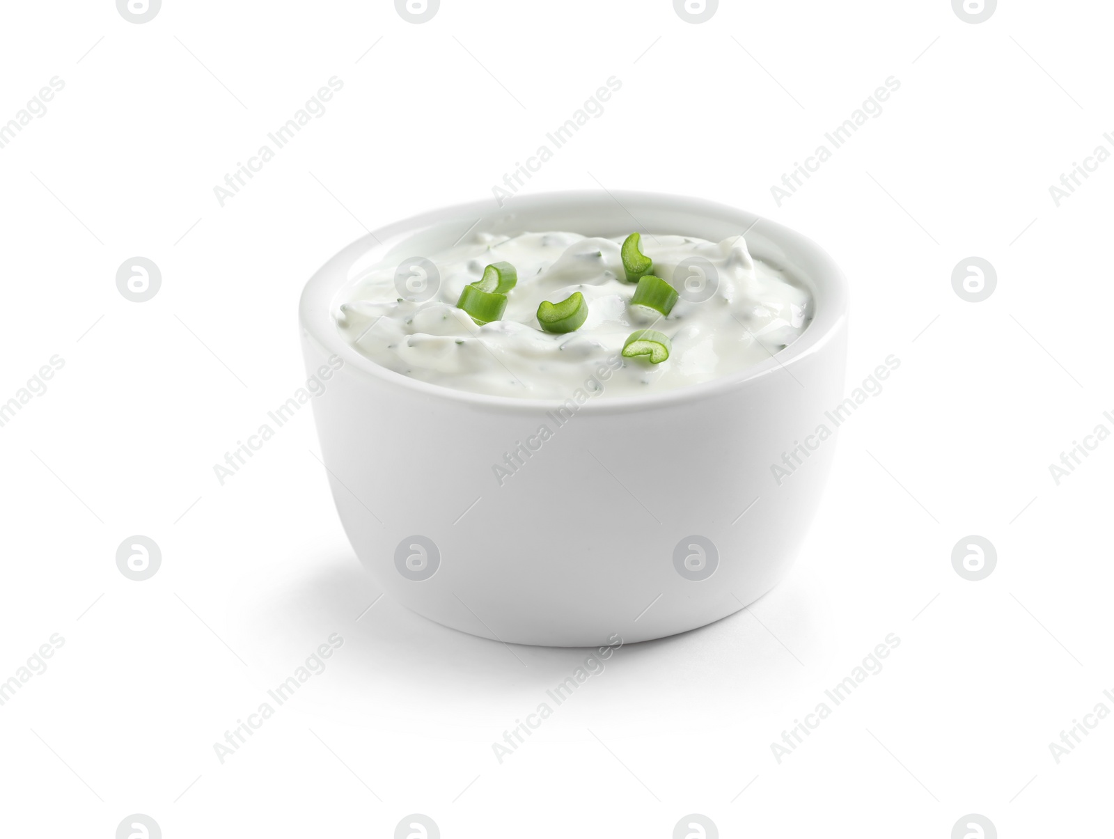 Photo of Delicious sauce in bowl on white background