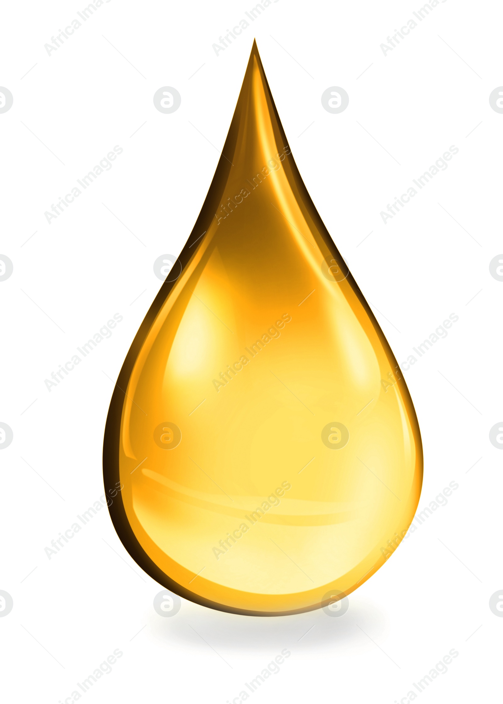 Image of Drop of golden oily liquid on white background