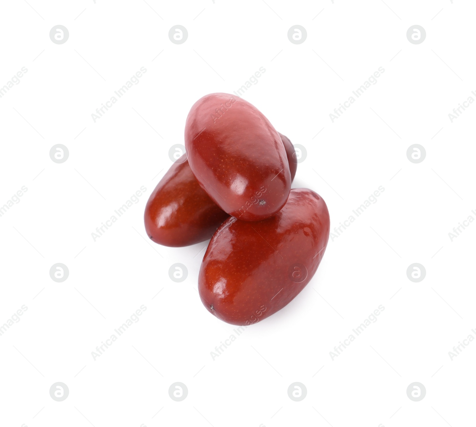 Photo of Three ripe red dates on white background