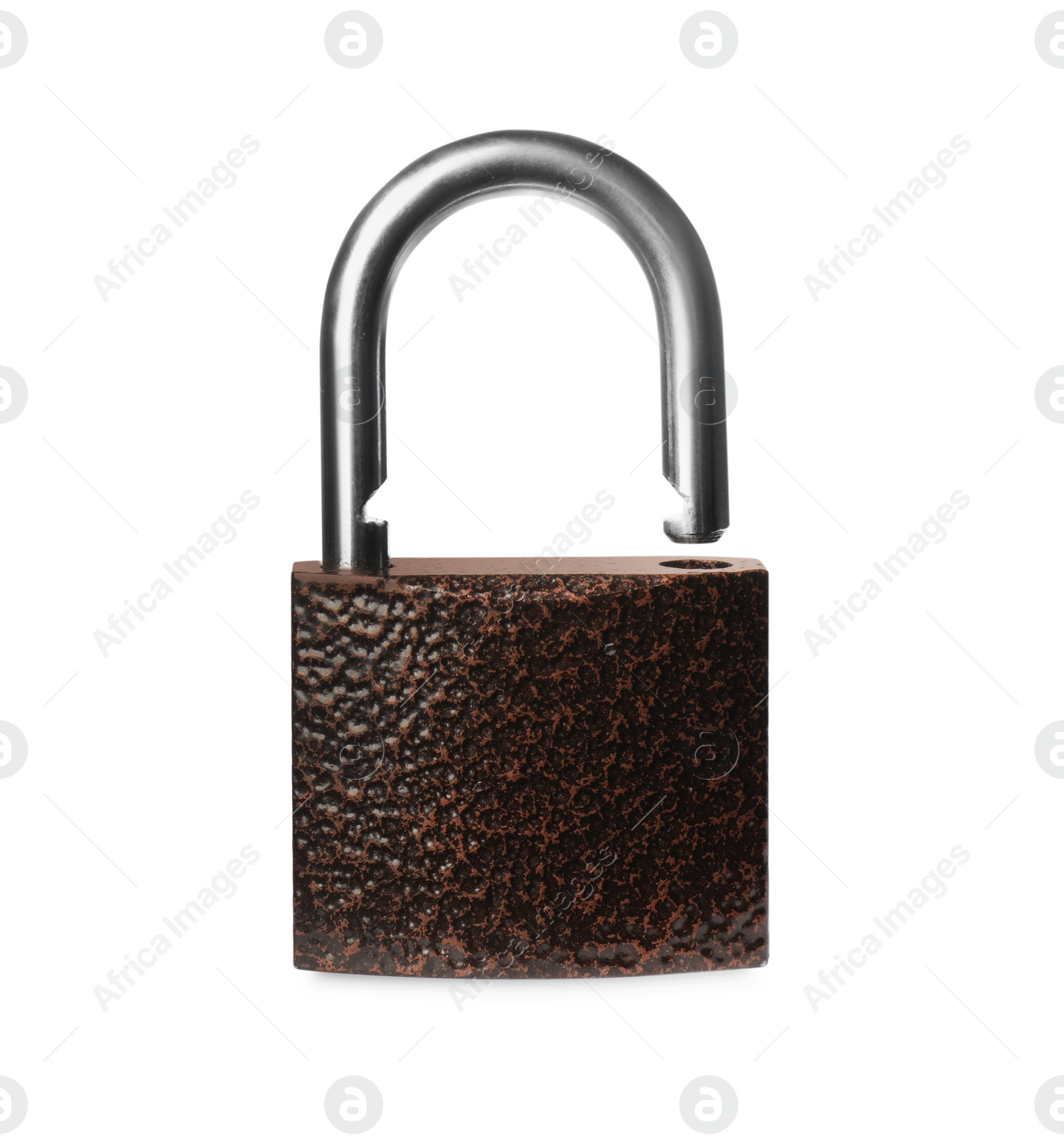 Photo of Steel padlock isolated on white. Safety concept