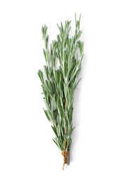 Bunch of rosemary on white background, top view. Fresh herb