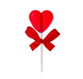 Photo of Sweet heart shaped lollipop isolated on white. Valentine's day celebration