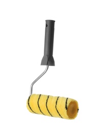 Photo of New paint roller brush on white background