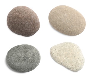 Image of Set with different spa stones on white background