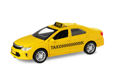 Photo of Yellow taxi car model isolated on white
