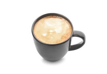 Photo of Cup of aromatic hot coffee on white background