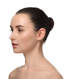 Photo of Portrait of beautiful young woman on white background