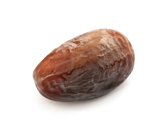 Photo of Sweet date on white background. Dried fruit as healthy snack