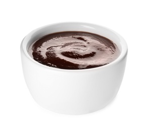 Photo of Bowl of barbecue sauce on white background