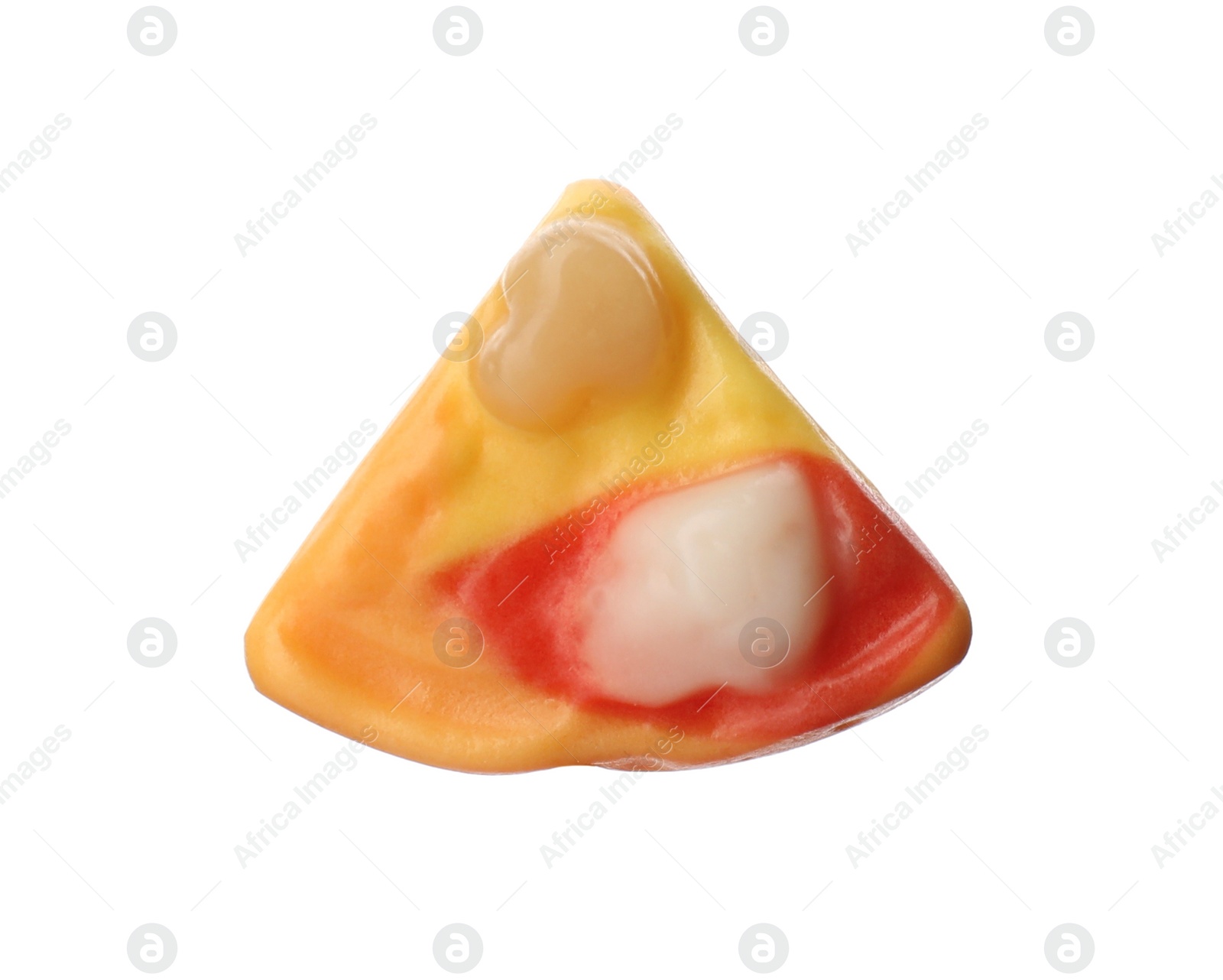 Photo of Tasty jelly candy in shape of pizza isolated on white