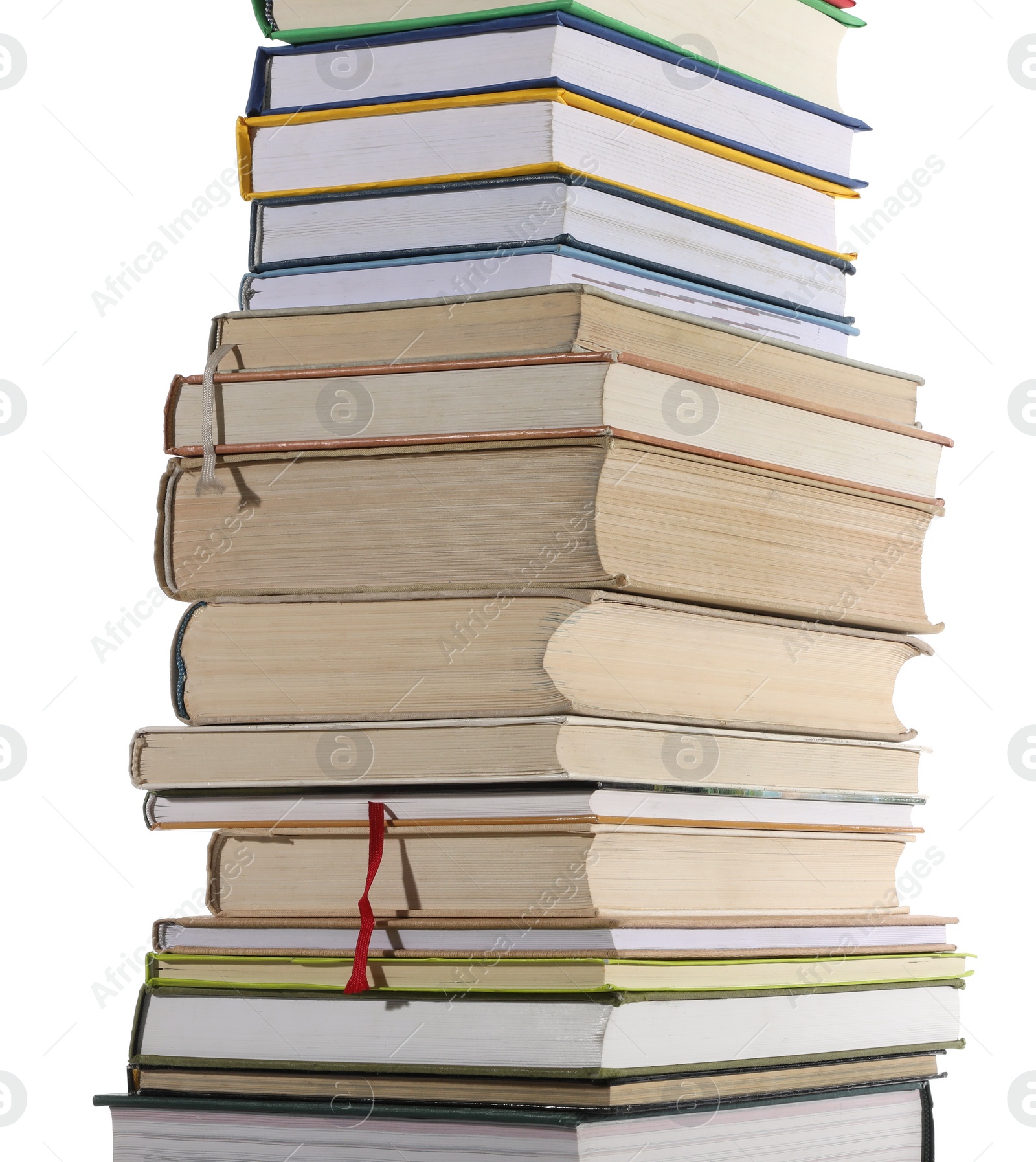 Photo of Stack of many different books isolated on white