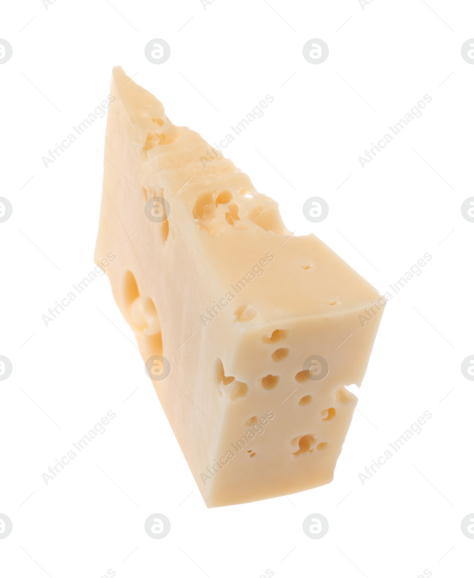 Photo of Piece of tasty cheese isolated on white