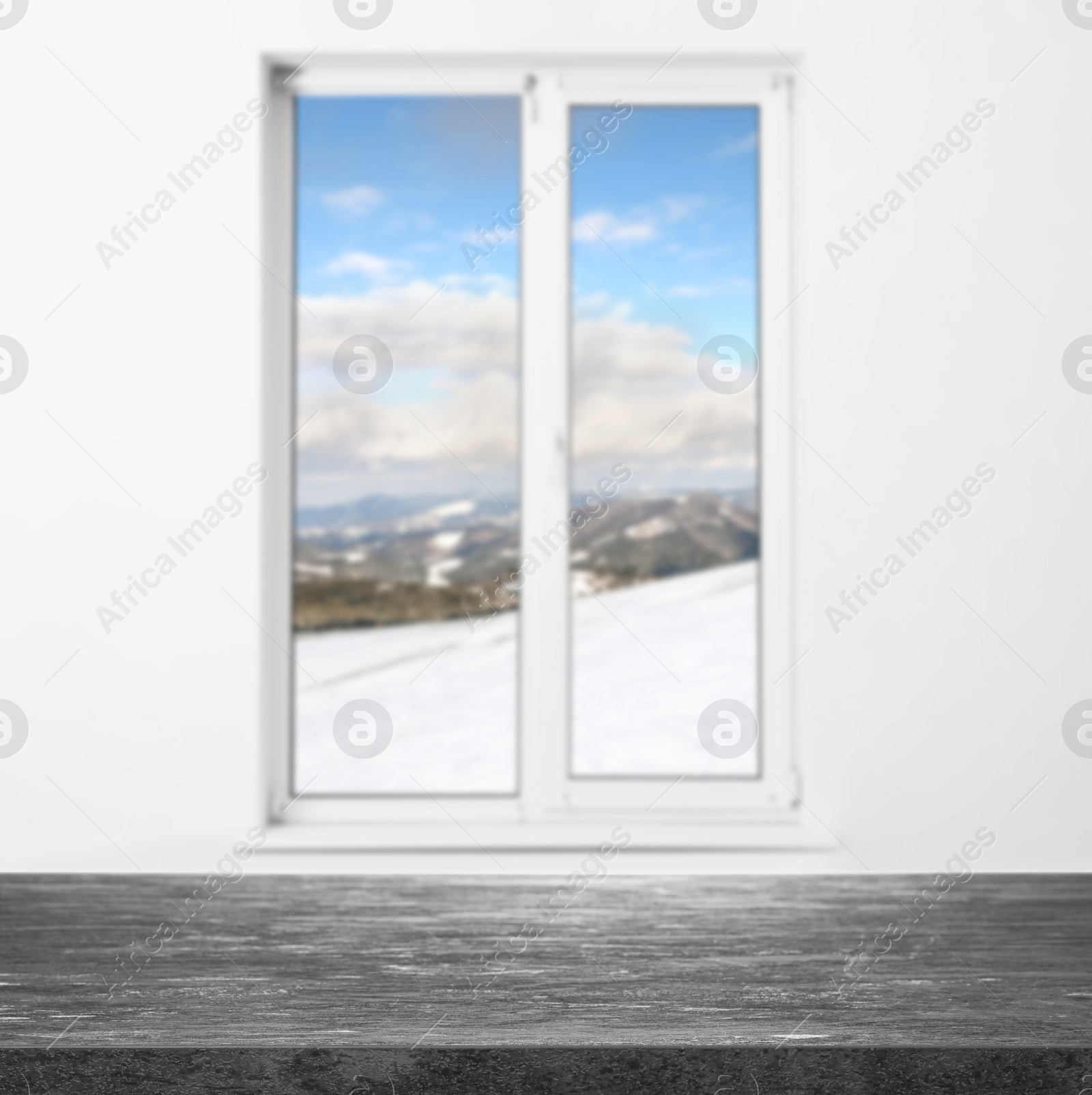 Image of Empty stone table and window with beautiful view indoors