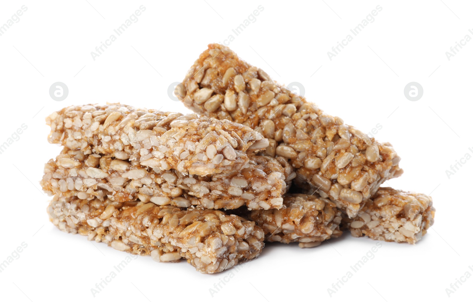 Photo of Delicious sweet kozinaki bars on white background