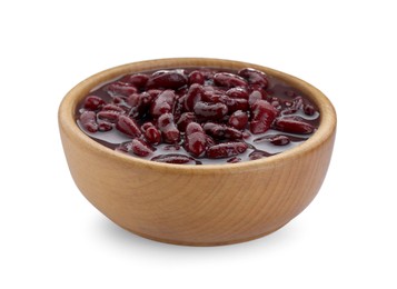 Photo of Bowl of canned red kidney beans on white background