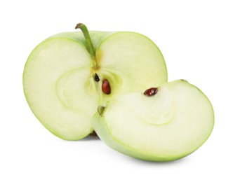 Photo of Pieces of ripe green apple isolated on white