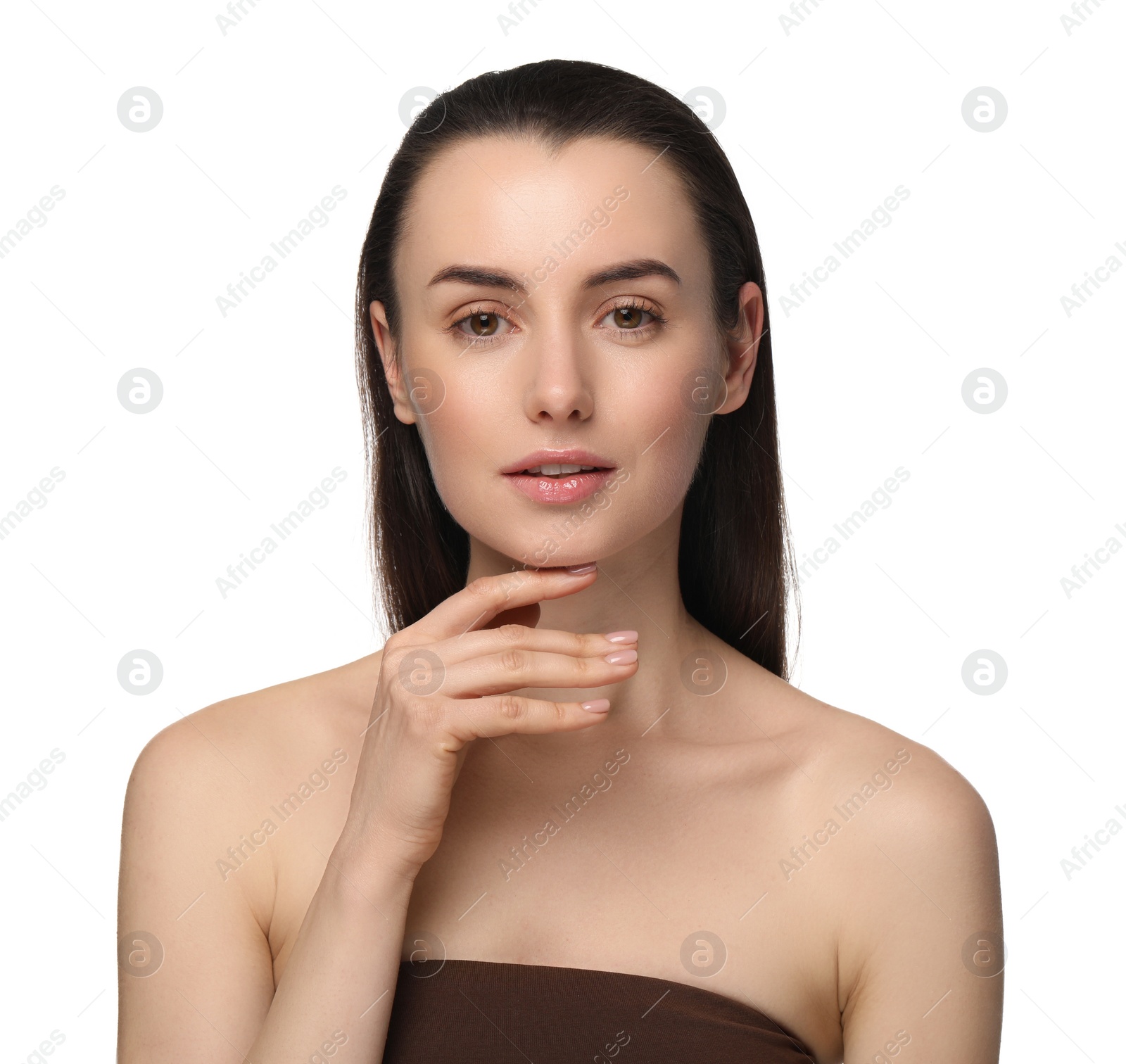 Photo of Portrait of beautiful young woman on white background