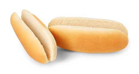 Two fresh hot dog buns isolated on white